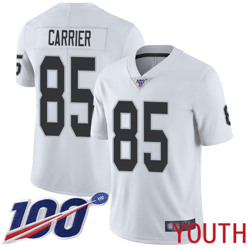 Oakland Raiders Limited White Youth Derek Carrier Road Jersey NFL Football #85 100th Season Vapor Jersey